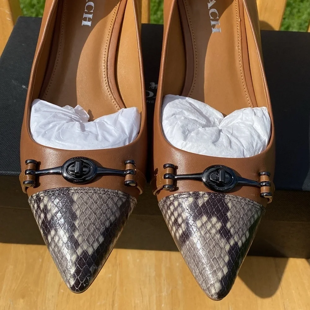 Coach Women’s Lauri Silky Nap/Lux Snake Saddle/Natural Heels Size 9M - Picture 4 of 8